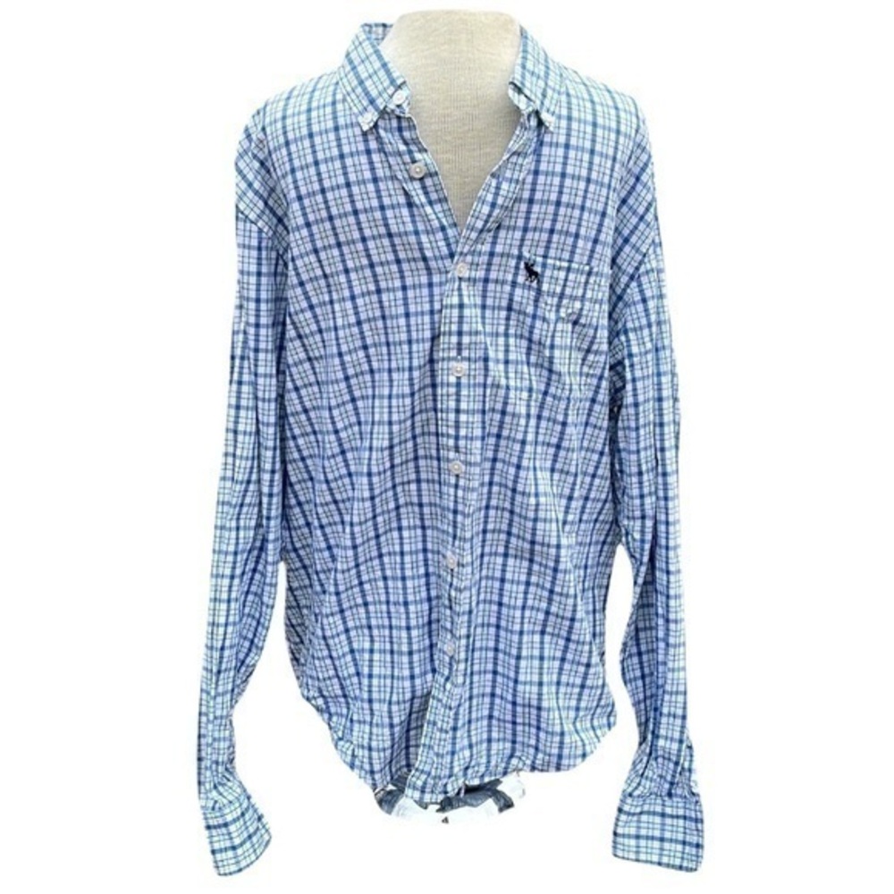 Abercrombie & Fitch Muscle long sleeve button down blue & white plaid